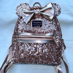 Loungefly Disney Minnie Mouse ears backpack mini rose gold sequins collectible